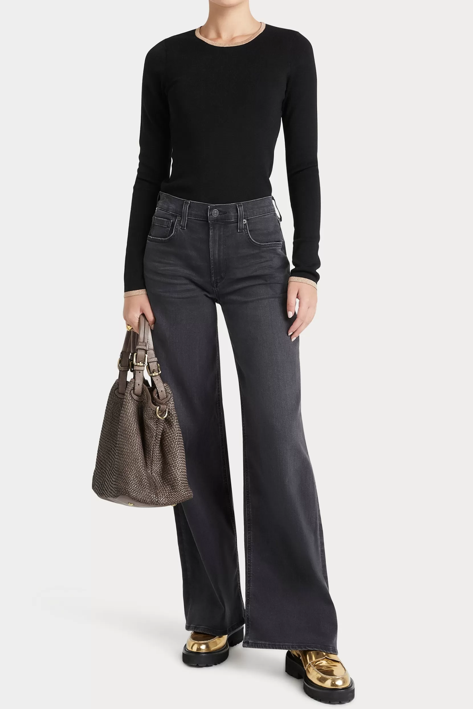 Sale MERINO CREW - Black Strp Knitwear