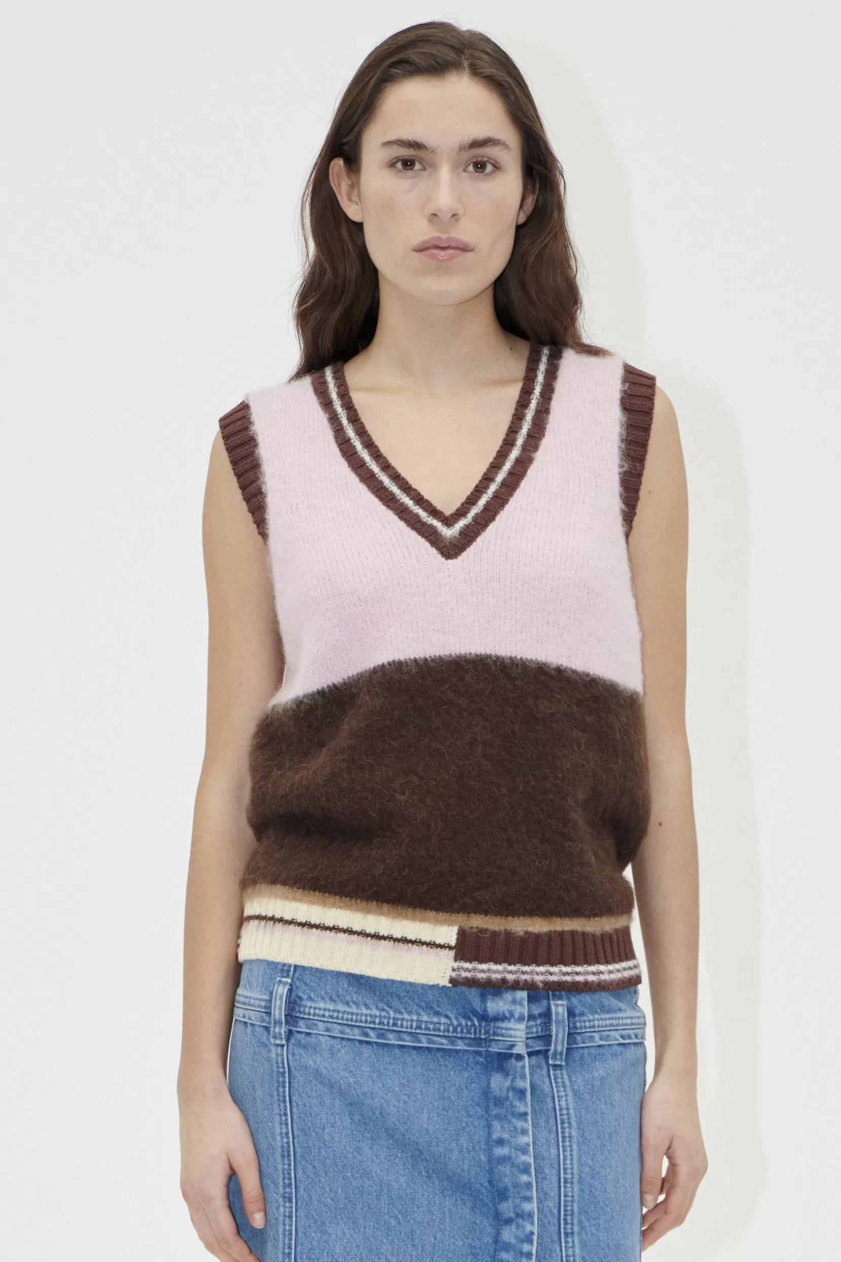 New Stine Goya V-neck Vest - Multi Coloured Knitwear